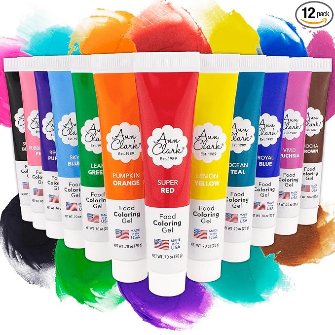 Ann Clark Professional-Grade Gel Food Coloring Made in USA .7 oz 12 Colors