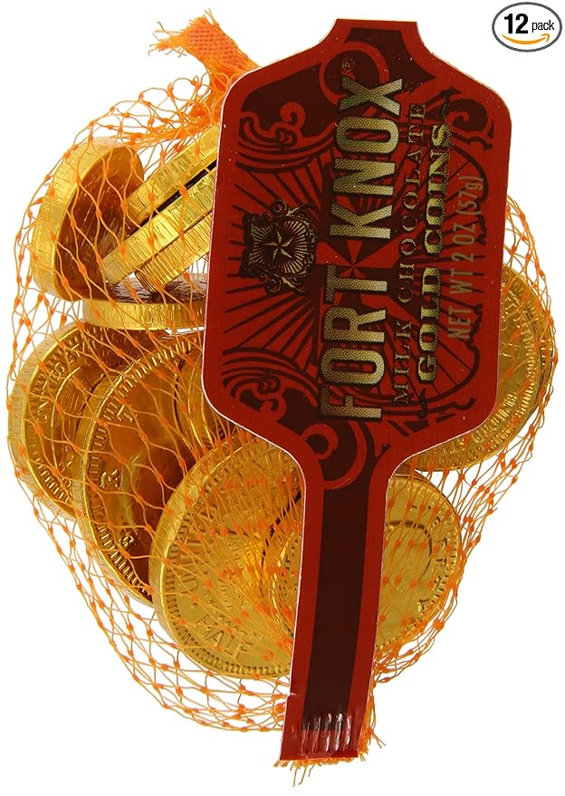 Fort Knox Foiled Milk Chocolate Gold Coins-2 Oz Mesh Bags (NON GMO) - 12 Ct. Case