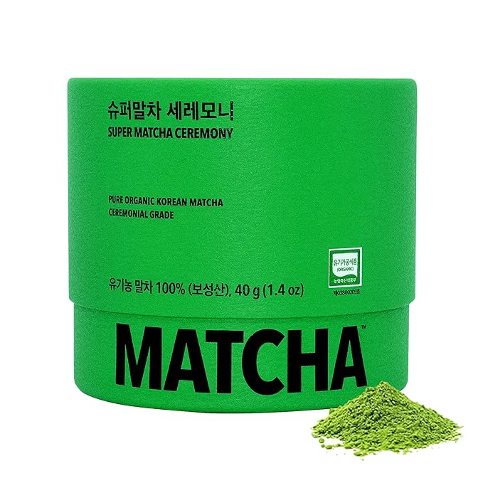 SUPER MATCHA Organic Ceremonial Grade Matcha Powder Single Origin South Korea Matcha Unsweetened Sugar-Free 1.42oz(40g) Stocking Stuffers White Elephant Gift