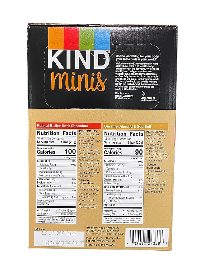 Kind Minis 18 Peanut Butter Dark Chocolate 18 Caramel Almond &amp Sea Salt 36 Bars