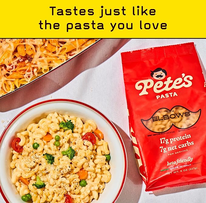 Pete's Pasta 6 Pack Low Carb Pasta - 3 Pack Elbow + 3 Pack Rotini Protein Pasta - Authentic Italian Keto Pasta Noodles - Imported from Italy