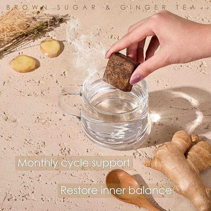 Redmint Brown Sugar Ginger Tea Cube All Natural Taiwanese Brown Sugar Cubes for Menstrual Cycle Digestive &amp Immune Support | Traditional Chinese Herbal Tea | 30g × 8 Cubes