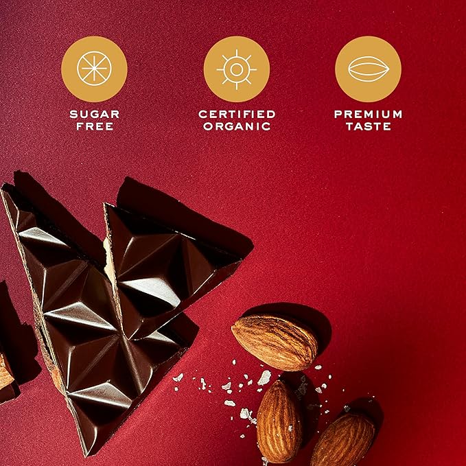 NOMOSU | Organic 72% Dark Chocolate with Salted Almonds | 65g | 4 Pack | Sugar Free | USDA Organic | Keto &amp Low Carb Friendly | Vegan | Bold Cacao with Crunchy Almonds | Guilt Free Chocolate Snack