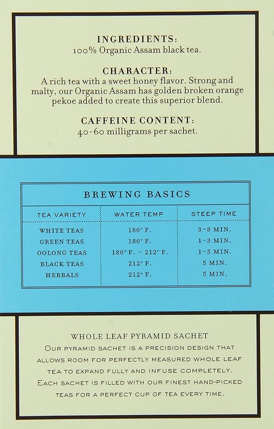 Harney &amp Sons Black Tea Organic Assam 1.7 oz 20 Sachets (Pack of 6)