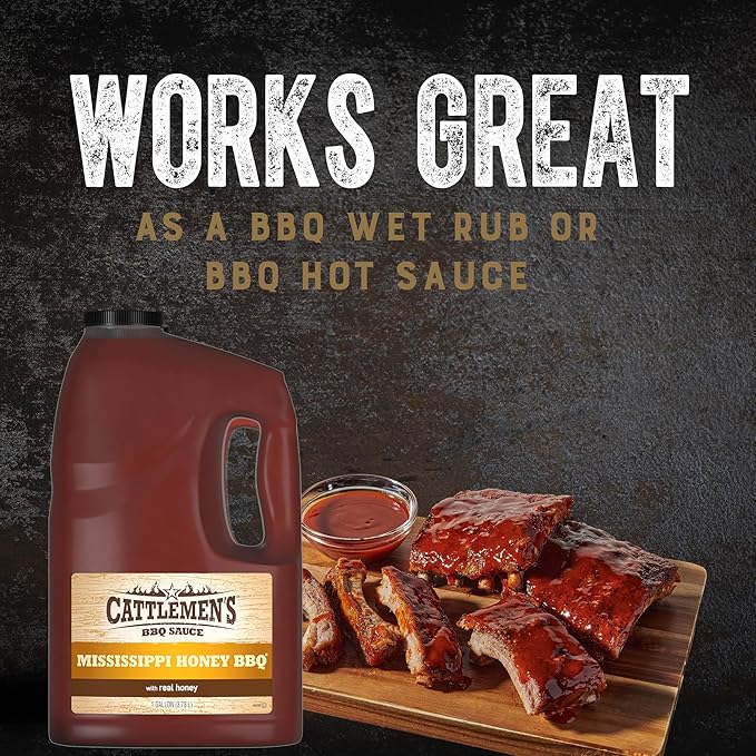 Cattlemen's Mississippi Honey BBQ Sauce 1 gal - One Gallon Bulk Container of Mississippi Honey Barbecue Sauce Blend of Honey Vinegar Hickory and More for Dipping and Barbecue Recipes