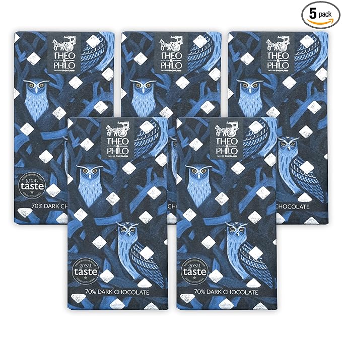 Theo &amp Philo 70% Dark Chocolate 5 Pack - Filipino Chocolate - Bean-to-Bar Direct Sourced Made at Origin Single Origin Woman Owned BIPOC Owned Award Winning - Vegan - Bundle