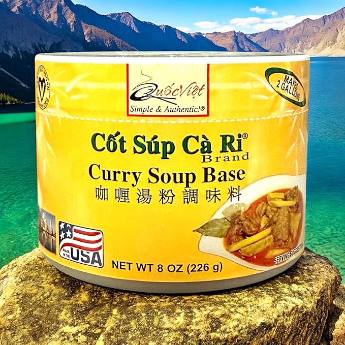 Combo - Curry Soup Base and Tom Yum Thai Soup Base - Cot Sup Ca Ri va Cot Sup Lau Thai - 10 Oz per Jar with 2 Jars per Order - Product of USA