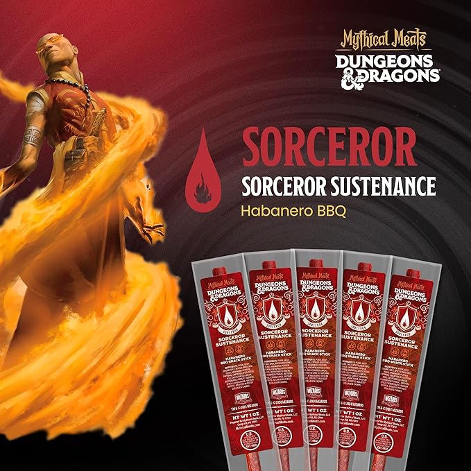 Mythical Meats Dungeons &amp Dragons Sorcerer Sustenance (Sorcerer) - 12 Jerky Sticks - Habanero BBQ Snack Stick Gluten Free MSG Free