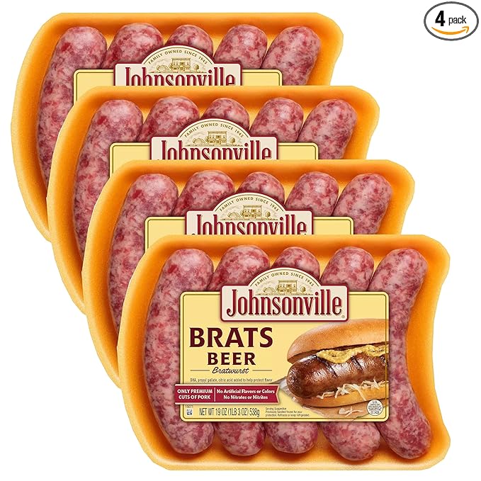 Johnsonville Beer Bratwurst - Only Premium Cuts of Pork - No Artificial Colors or Flavors and Ready Set Gourmet Donate a Meal Program - 4 Pack (19oz. 5ct Each)