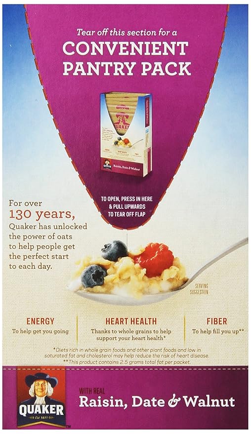 Quaker Instant Oatmeal Raisin Date &amp Walnut 1.3 Ounce Packs - 10 Count Boxes 13 ounce (Pack of 12)