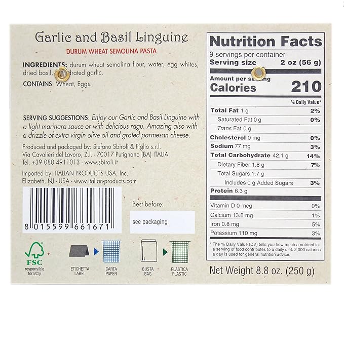 Sbiroli Flavored Linguine (Garlic &amp Basil 4 pack)