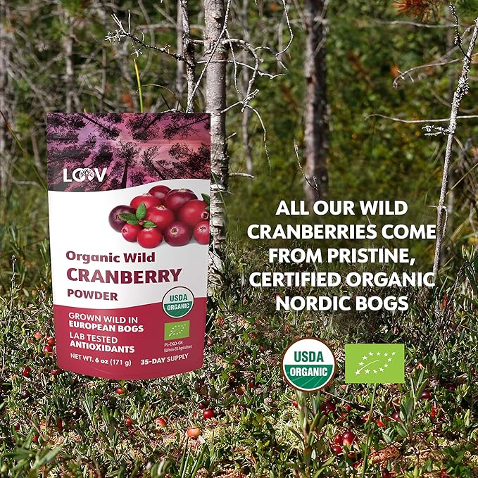 Organic Freeze-Dried Cranberry Powder – Pure 100% Natural Wild Whole Fruit Certified Organic from Nordic Forests – Non-GMO No Added Sugar – 6oz (35 Servings)