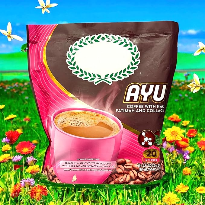 1 Pack - Instant Coffee with Kacip Fatimah Collagen - Ca Phe Hao Tan Kacip Fatimah Ket Hop Collagen - 20 Sticks per Bag - Product of Malaysia