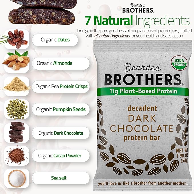 Bearded Brothers Organic Vegan Energy Bars - Gluten &amp Soy Free Paleo Whole 30 | Non GMO Low Glycemic High Protein Fiber (10 Pack Protein Variety)