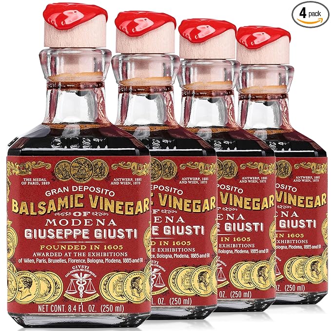 Giusti Italian Balsamic Vinegar of Modena IGP - 3 Gold Medals Rich &amp Thick Gran Deposito Aceto Balsamico di Modena for Salads Cheese &amp Finishing Touches Made in Italy – 8.45 fl oz/250 ml -P