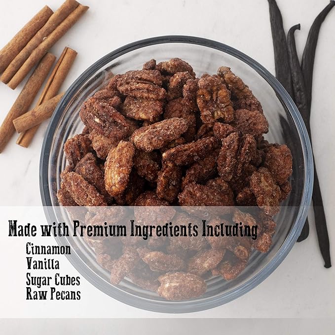 Cinnamon Roasted Pecans 24 oz (1.50 lb) - Candied Pecan Glazed with Cinnamon to Satisfy Any Sweet Tooth - Artisan Hand-Roasted Sweet Nuts by Pop’N Nuts