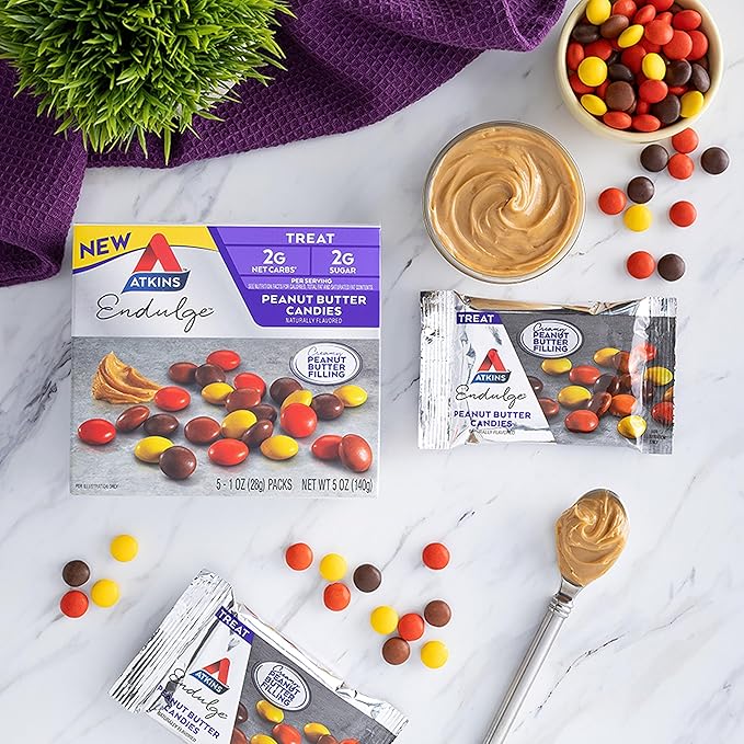 Atkins Endulge Treat Peanut Butter Candies 2g Net Carbs 2g Sugar Creamy Peanut Butter Filling Low Carb Low Sugar 4 Packs (5 Count Each)