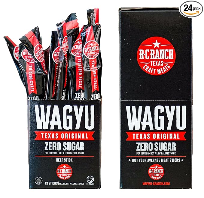 R-C Ranch - Wagyu Premium Beef Stick - 24ct/1oz - Texas Original - Zero Sugar - Individually Wrapped - Not Your Average Meat Stick