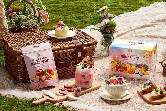 SUNGIVEN Freeze-Dried Fruit Party with 10+ Fruits Mixed Fruits Variety Pack of 5 Bag 7.06 oz Health Snack Fruit Crisps Freeze Dried Apple Strawberry Berries Lemon Coconut Fig Mango Pineapple No