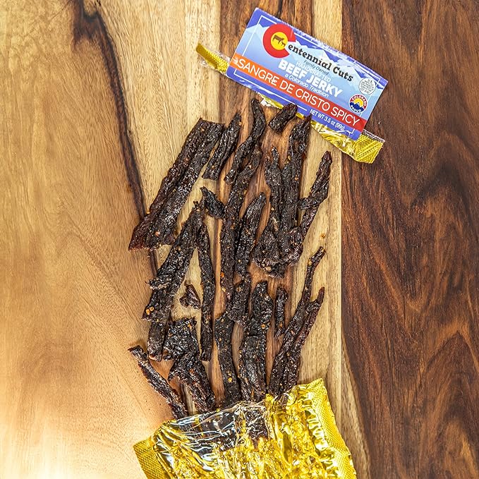 Centennial Cuts Hot &amp Spicy Beef Jerky &amp Beef Sticks Gift Box – Spicy Jerky Variety Pack 4 Jerky Bags + 3 Beef Sticks High Protein Snack