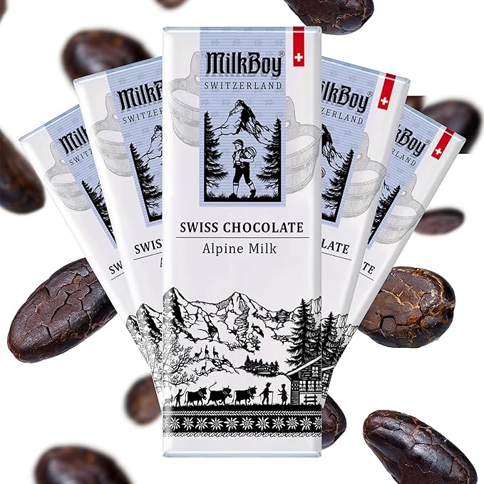 Milkboy Swiss Chocolates - Premium Swiss Alpine Milk Chocolate Extra Creamy Milk Chocolate Snack Bar Size 1.4 oz - GMO Free (20 Pack)