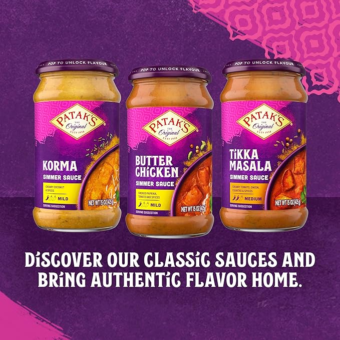 Patak’s Butter Chicken Simmer Sauce - Mild &amp Creamy Curry Sauce with Tomatoes &amp Spices - Gluten-Free &amp Vegetarian Authentic Indian Sauce - Perfect for Quick &amp Easy Curry Dishes - 15oz