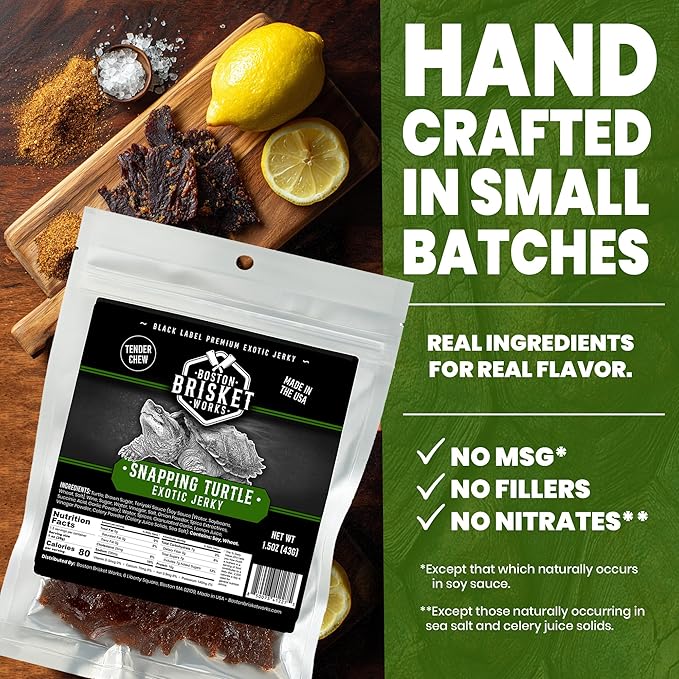 Snapping Turtle Jerky Challenge - Cajun Style Exotic Meat - Handmade Small Batch Valentine’s Gift for Him - Swamp Dare Snack