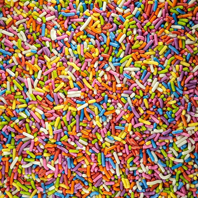 100% NATURAL RAINBOW SPRINKLES - NATURAL COLOR DAIRY FREE NUT FREE GLUTEN FREE SOY FREE VEGAN EGG FREE AND KOSHER 1.5 LBS. CUPCAKE AND CAKE TOPPERBULK CANDY RESEALABLE CONTAINERCOLORFUL