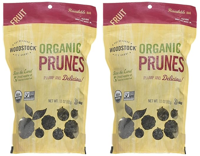 Woodstock Prunes Organic California Pitted 11-Ounce (Pack of 2)