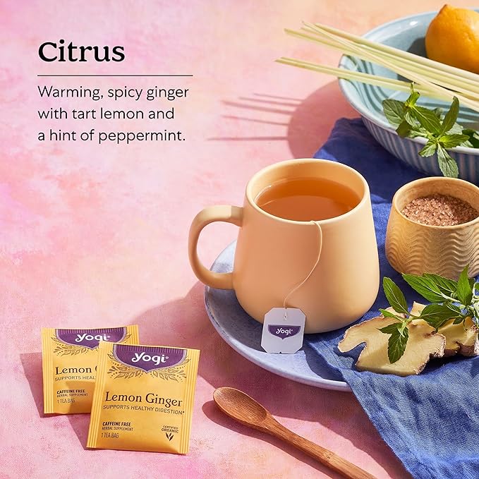 Yogi Tea Lemon Ginger Tea - 16 Bags per Pack (6 Packs) - Organic Ginger Root Tea to Support Healthy Digestion - Includes Lemongrass Lemon Flavor Licorice Root Lemon Peel &amp More