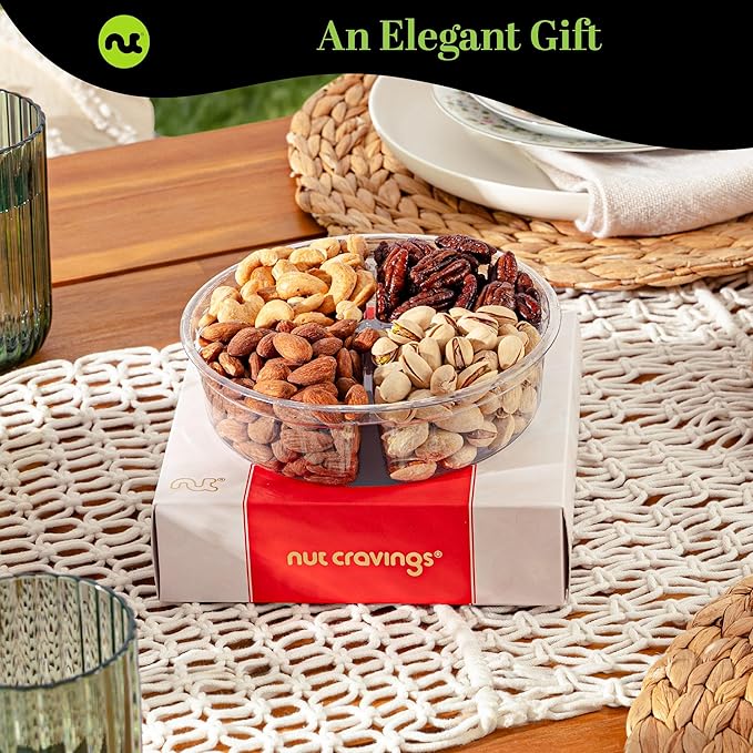 NUT CRAVINGS - Easter Mixed Nuts Gift Basket in Red Gold Box (4 Assortments) Ramadan Gifts Treats for Adults Food Arrangement Healthy Snack Care Package Kosher