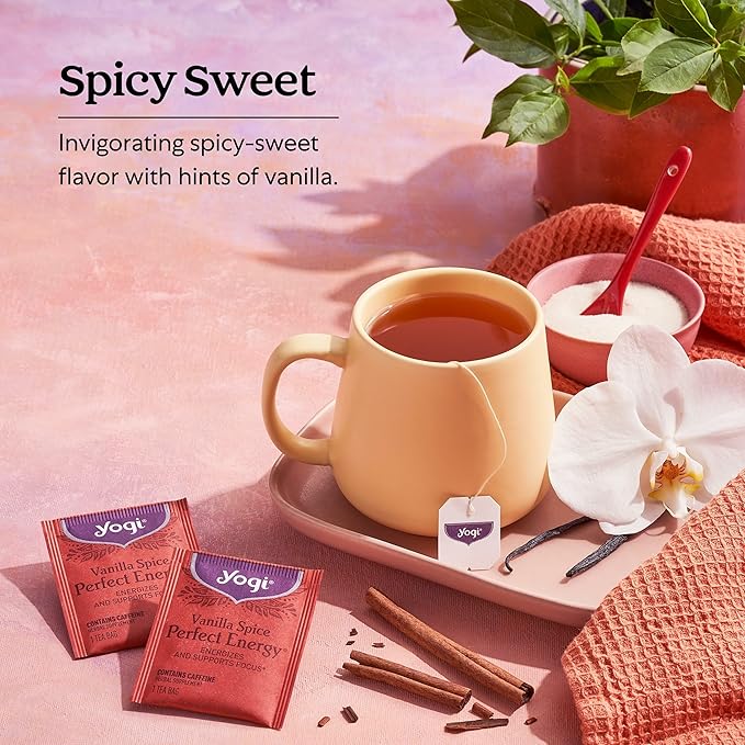 Yogi Tea Vanilla Spice Perfect Energy Tea - 16 Tea Bags per Pack (6 Packs) - Organic Vanilla Energy Tea - Focus Tea - Includes Green Tea Black Tea Ashwagandha L-Theanine &amp More
