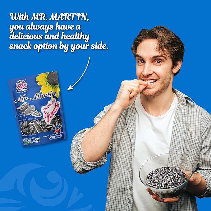 MR. MARTIN Premium Jumbo Salted Sunflower Seeds To Eat Roasted Keto Friendly Snack Kosher Non-GMO Vegan - 3.75 oz 16 Pack