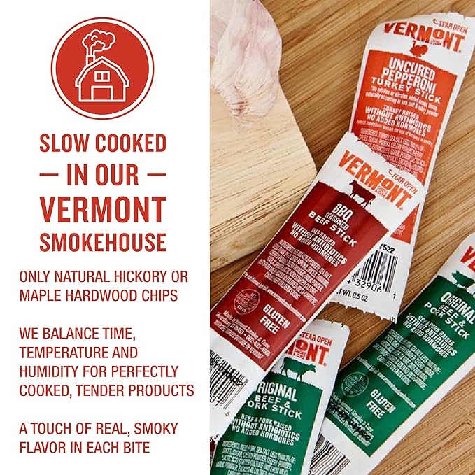 Vermont Smoke &amp Cure - Hickory Smoked Uncured Bacon Pork Sticks - Meat Protein Snack - Portable Healthier Meat Snack for Adults &amp Kids - 0.5 oz Protein Snack - 48 Count