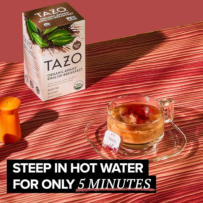 TAZO Organic Awake English Breakfast Black Tea Bags Bold Traditional Breakfast-Style Black Tea 144 Total Tea Bags (36ct - Pack of 4)