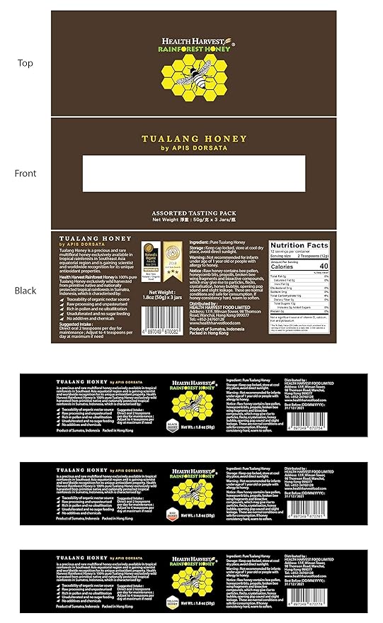 [GIFT CHOICE] Tualang Honey 1.8oz x 3 Jars (Black Red &amp Yellow Honey) | TA 9.5+ to 11.5+ | Pollen Count 2.4 M+ to 4.0 M+ | Pollen Variety 100+ | Wild-ripening on 250ft Treetop | Raw Unpasteurise