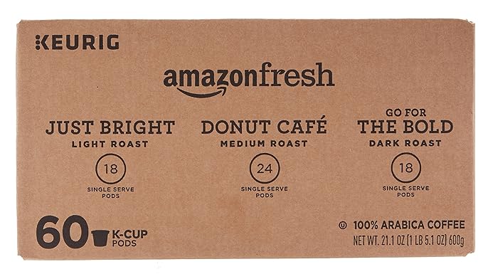 AmazonFresh 60 Ct. Coffee Variety Pack 3 Flavors Keurig K-Cup Brewer Compatible
