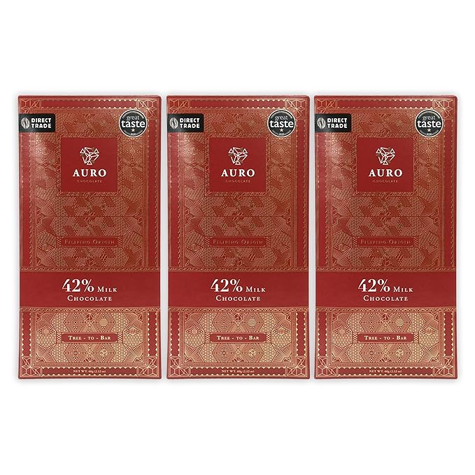 Auro 42% Milk Chocolate 3 Pack - Filipino Chocolate - Premium Made At Origin Direct Trade Bean-to-Bar Woman Owned BIPOC Owned - Gluten-Free Halal - Bundle
