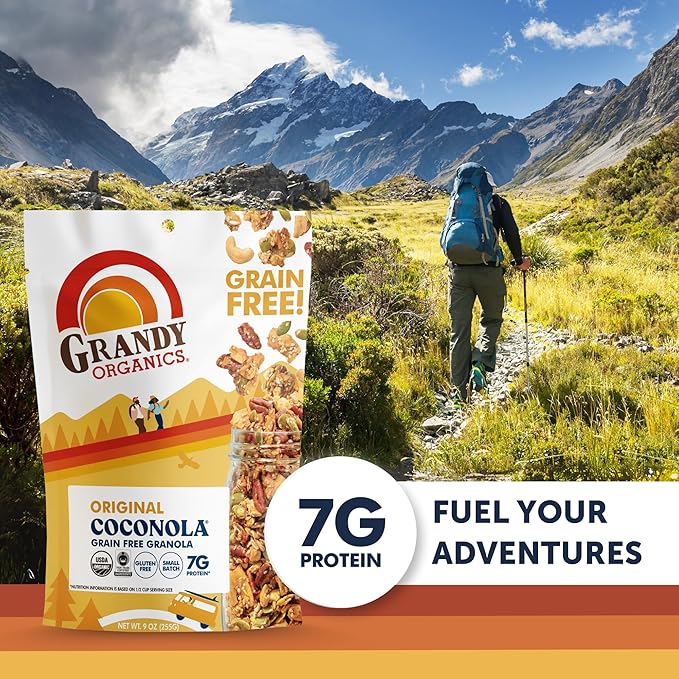 Grandy Organics Original Coconola Granola Certified Organic Gluten Free Granola Grain Free Vegan and Paleo Original Flavor Coconola 9oz Each Pack of 6