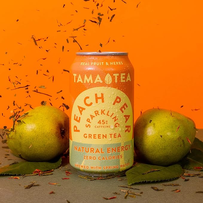 Unsweetened Sparkling Green Tea by Tama Tea - Organic Peach Pear Iced Green Tea Zero Calories &amp Zero Carbs | 45mg Caffeine No Artificial Ingredients 12 oz (12-Pack)
