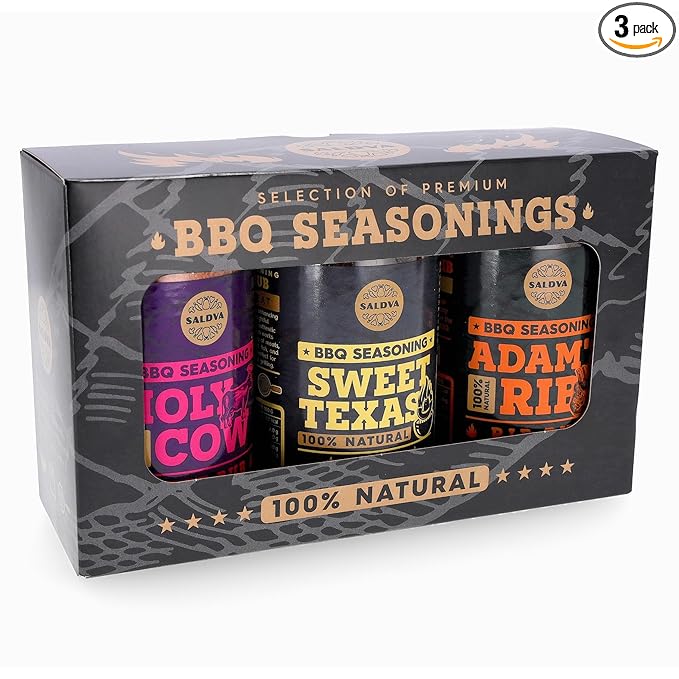 Meat Lovers Selection of Premium BBQ Seasonings - Holy Cow Sweet Texas &amp Adam's Ribs BBQ Rubs | Pack of 3 | 100% Natural | Spice Gift For Foodie