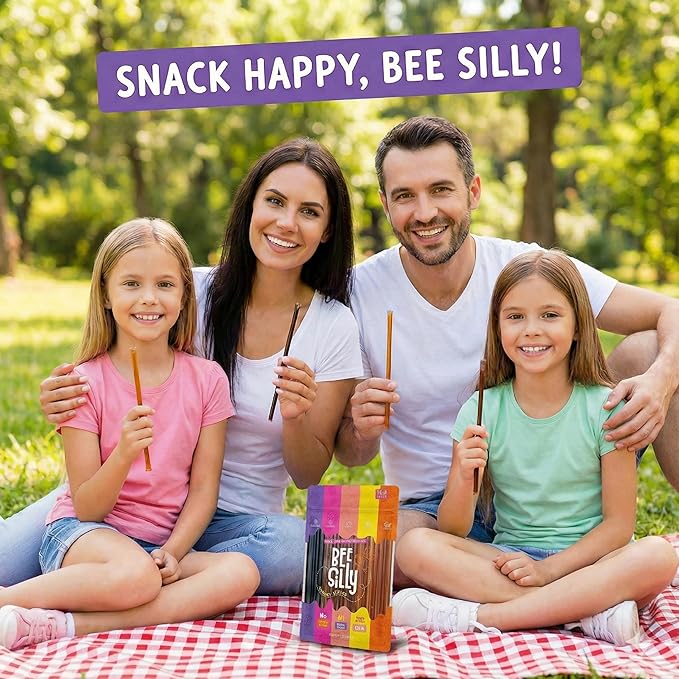 Bee Silly Flavored Honey Sticks - USDA Grade Single Serve Straws Only 15 Calories Each - Pure Natural Ingredients No Artificial Colors or Additives - Portable Energy Snack for Kids (100 pack Variet