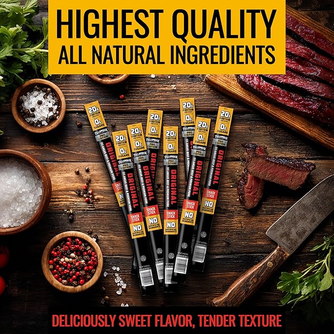 Tillamook Country Smoker PRO Edition Meat Sticks Zero Sugar Original 2 Oz (24 Sticks) Real Hardwood Smoked Sausages Angus Beef and Pork High Protein Individually Wrapped Keto Snack for Athletes
