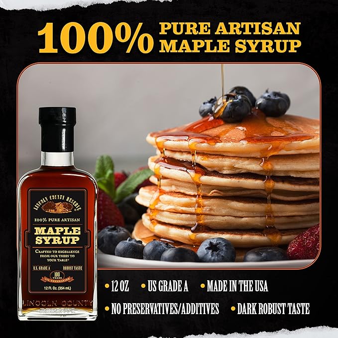Lincoln County Reserve 100% Pure Maple Syrup with Robust Taste 100% Pure Artisan Maple Syrup Made in the USA12 oz Glass Bottle 3 Pack