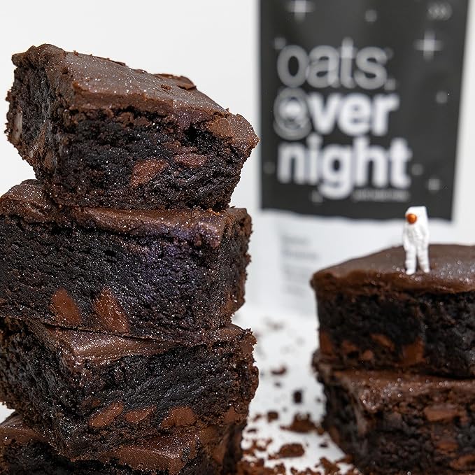 Oats Overnight Space Brownie - Overnight Oats with 10g Whey Protein High Fiber Breakfast Protein Shake - Gluten Free Oatmeal Non GMO High Protein Oatmeal (2.3 oz per Meal) (8 Pack)