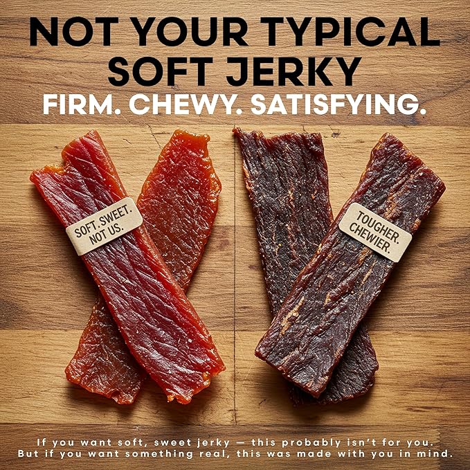 Tough To Chew: Organic Bone Broth Beef Jerky – Grass-Fed Zero Sugar Low Calorie High Protein Extra-Firm Texture – 2 oz (Pack of 3)