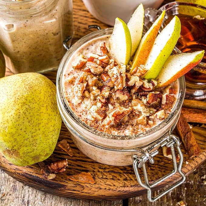 Mushroom Overnight Oats (6 Pack) Superfood Lions Mane Mushroom Chia &amp Flax Seed - Organic Protein Oatmeal - High Fiber Vegan Gluten Free Low Sugar - Easy Prep Plant Protein - Apple Cinnamon