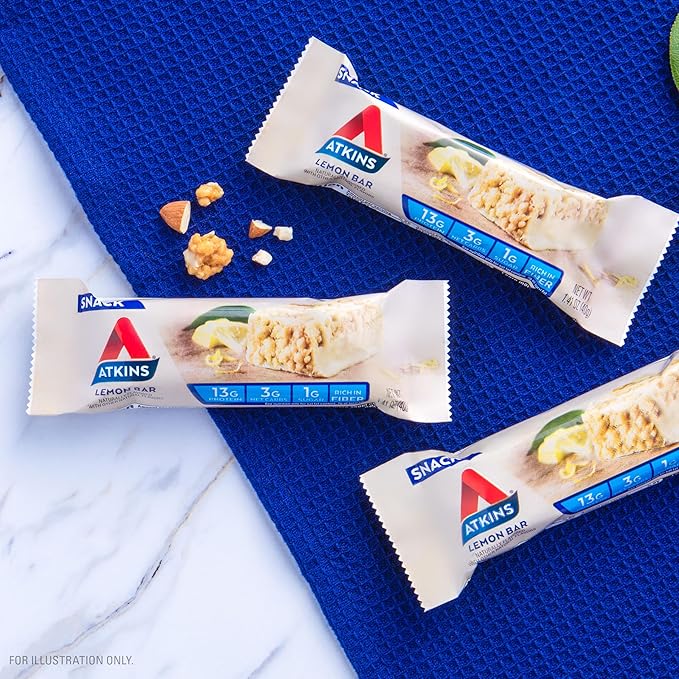 Atkins Lemon Flavored Snack BarHigh Protein BarLow Sugar and Low CarbKeto Friendly SnackGluten FreeHigh in FiberMade with Real Almond Butter16 Count (Pack of 2)