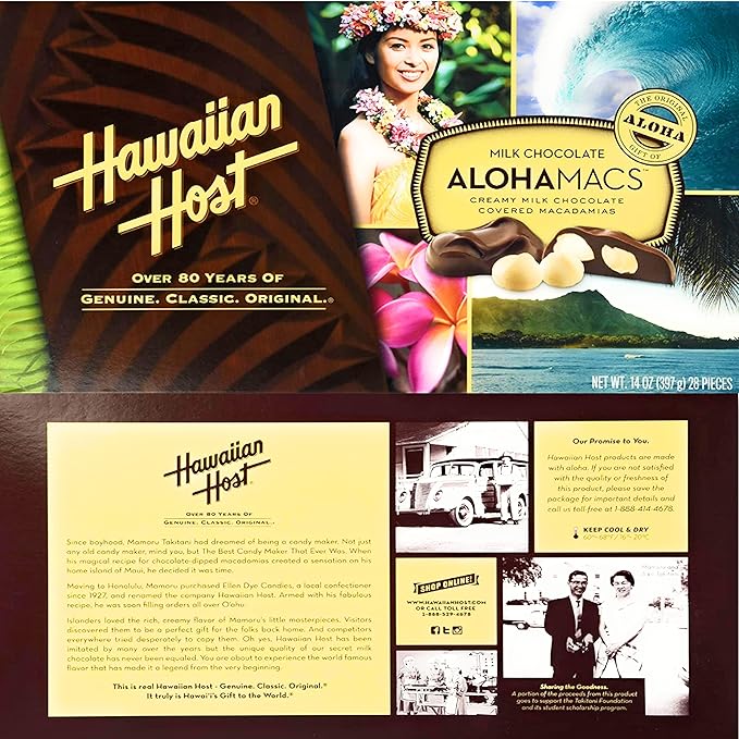Hawaiian Host Alohamacs Milk Chocolate The Original Chocolate Covered Macadamia Nut 42 Ounce - SET OF 3