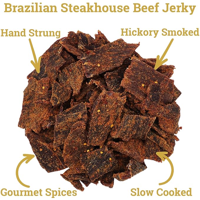 Lone Star Brazilian Steakhouse Flavored Beef Jerky - 1 Pound Resealable Bag - Hickory Smoked Handcrafted Flavor - High Protein Healthy Meat Snack